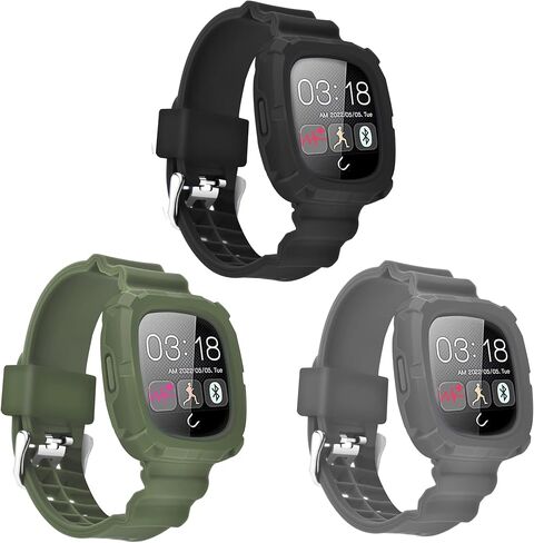 Compatible with Fitbit Versa 4/Versa 3/Sense 2/Sense Bands with Case, Women Silicone Sport Protective Bumper Rugged Replacement Strap Wristbands in Saudi Arabia