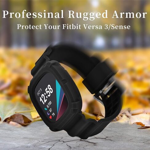 Compatible with Fitbit Versa 4/Versa 3/Sense 2/Sense Bands with Case, Women Silicone Sport Protective Bumper Rugged Replacement Strap Wristbands in Saudi Arabia
