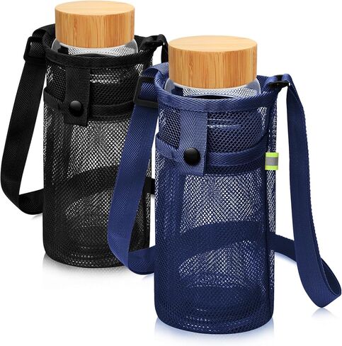 حامل حقيبة زجاجات المياه الملونة من إم آند سي مع حزام قطعتين، حامل زجاجة مياه مع حزام كتف قابل للتعديل مع جيب حقيبة زجاجات الشاطئ للمشي لمسافات طويلة والمشي عبر الجسم (أسود/وردي، صغير) in Kuwait