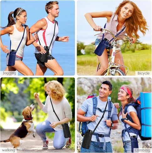 حامل حقيبة زجاجات المياه الملونة من إم آند سي مع حزام قطعتين، حامل زجاجة مياه مع حزام كتف قابل للتعديل مع جيب حقيبة زجاجات الشاطئ للمشي لمسافات طويلة والمشي عبر الجسم (أسود/وردي، صغير) in Kuwait