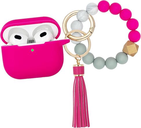 AirPods 3 Case Cover, KOUJAON Soft Silicone Skin Case for AirPods 3rd Generation with Bracelet Keychain Cute Apple Airpod 3 Cover for Women Girls (Hot Pink) in Saudi Arabia