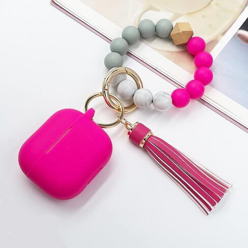 AirPods 3 Case Cover, KOUJAON Soft Silicone Skin Case for AirPods 3rd Generation with Bracelet Keychain Cute Apple Airpod 3 Cover for Women Girls (Hot Pink) in Saudi Arabia