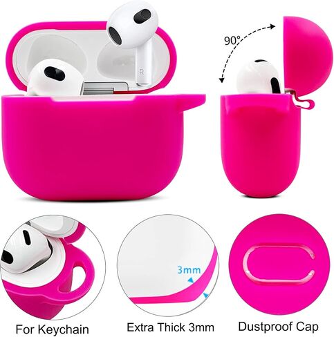 AirPods 3 Case Cover, KOUJAON Soft Silicone Skin Case for AirPods 3rd Generation with Bracelet Keychain Cute Apple Airpod 3 Cover for Women Girls (Hot Pink) in Saudi Arabia