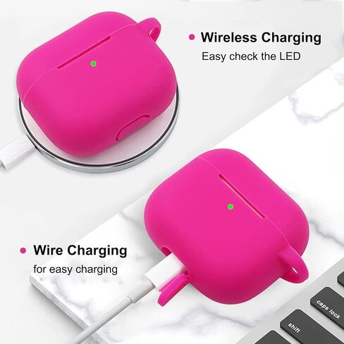 AirPods 3 Case Cover, KOUJAON Soft Silicone Skin Case for AirPods 3rd Generation with Bracelet Keychain Cute Apple Airpod 3 Cover for Women Girls (Hot Pink) in Saudi Arabia