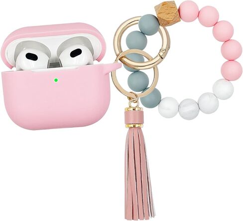 AirPods 3 Case Cover, KOUJAON Soft Silicone Skin Case for AirPods 3rd Generation with Bracelet Keychain Cute Apple Airpod 3 Cover for Women Girls (Hot Pink) in Saudi Arabia
