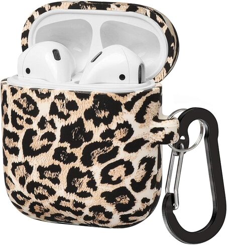 Compatible with AirPods Case Soft Silicone Protective Case Cover Cute for AirPods 2 &1 for Women with Keychain Front LED Visible Leopard Cheetah in Saudi Arabia