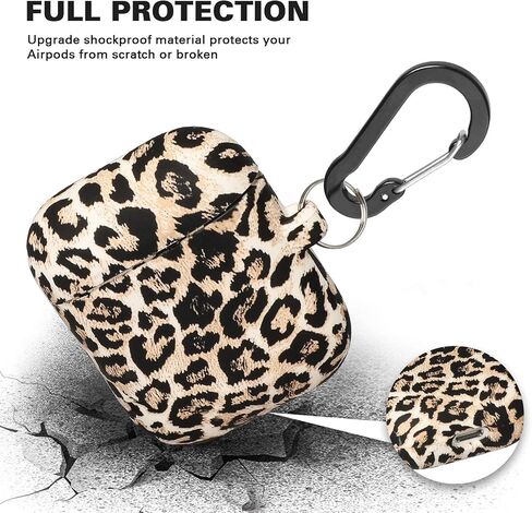 Compatible with AirPods Case Soft Silicone Protective Case Cover Cute for AirPods 2 &1 for Women with Keychain Front LED Visible Leopard Cheetah in Saudi Arabia