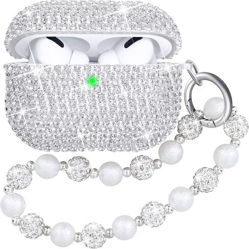 متوافق مع حافظة AirPods Pro، حافظة حماية فضية لامعة من حجر الراين الماسي لـ AirPods Pro الجيل الأول مع سلسلة مفاتيح لامعة فاخرة للنساء in Kuwait