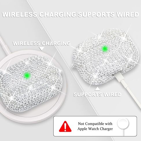 متوافق مع حافظة AirPods Pro، حافظة حماية فضية لامعة من حجر الراين الماسي لـ AirPods Pro الجيل الأول مع سلسلة مفاتيح لامعة فاخرة للنساء in Kuwait