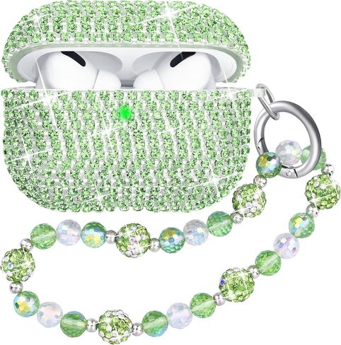 متوافق مع حافظة AirPods Pro، حافظة حماية فضية لامعة من حجر الراين الماسي لـ AirPods Pro الجيل الأول مع سلسلة مفاتيح لامعة فاخرة للنساء in Kuwait