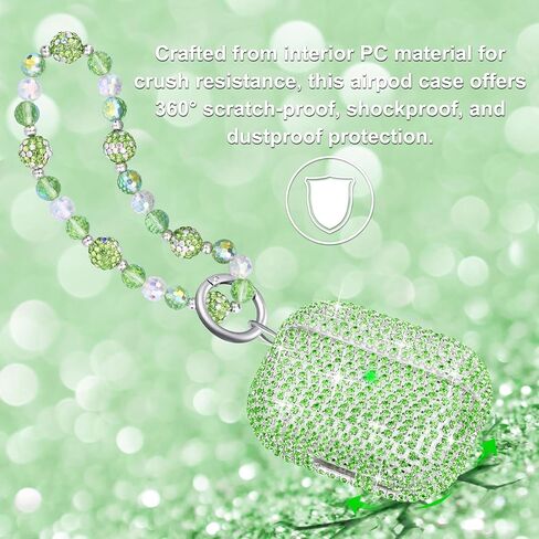 متوافق مع حافظة AirPods Pro، حافظة حماية فضية لامعة من حجر الراين الماسي لـ AirPods Pro الجيل الأول مع سلسلة مفاتيح لامعة فاخرة للنساء in Kuwait