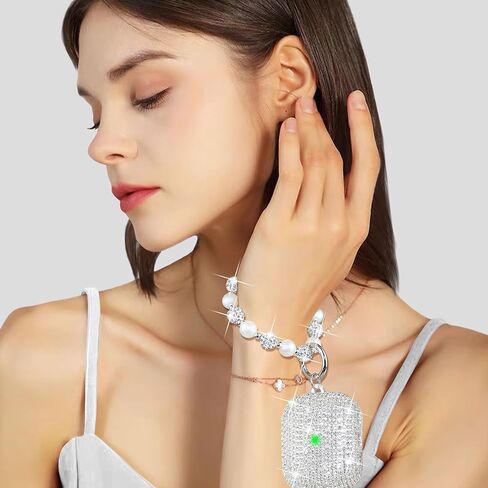 متوافق مع حافظة AirPods Pro، حافظة حماية فضية لامعة من حجر الراين الماسي لـ AirPods Pro الجيل الأول مع سلسلة مفاتيح لامعة فاخرة للنساء in Kuwait