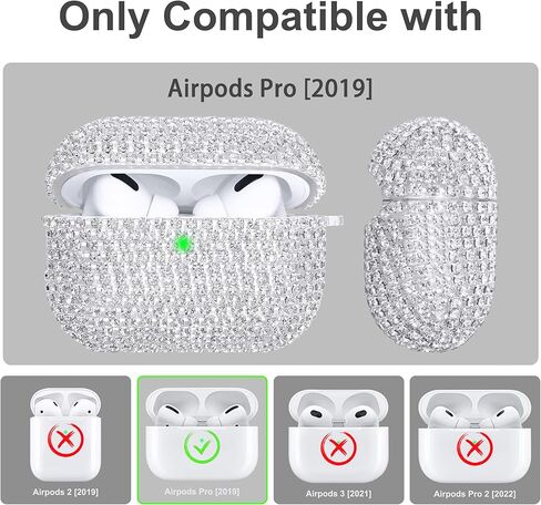 متوافق مع حافظة AirPods Pro، حافظة حماية فضية لامعة من حجر الراين الماسي لـ AirPods Pro الجيل الأول مع سلسلة مفاتيح لامعة فاخرة للنساء in Kuwait