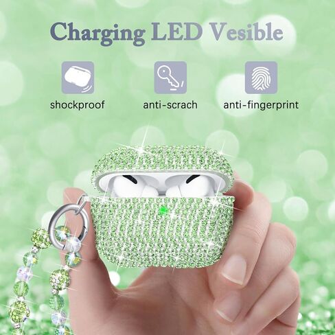 متوافق مع حافظة AirPods Pro، حافظة حماية فضية لامعة من حجر الراين الماسي لـ AirPods Pro الجيل الأول مع سلسلة مفاتيح لامعة فاخرة للنساء in Kuwait
