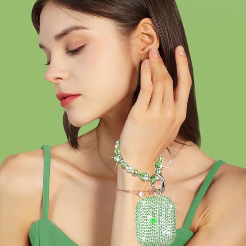 متوافق مع حافظة AirPods Pro، حافظة حماية فضية لامعة من حجر الراين الماسي لـ AirPods Pro الجيل الأول مع سلسلة مفاتيح لامعة فاخرة للنساء in Kuwait