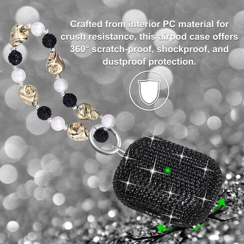 متوافق مع حافظة AirPods Pro، حافظة حماية فضية لامعة من حجر الراين الماسي لـ AirPods Pro الجيل الأول مع سلسلة مفاتيح لامعة فاخرة للنساء in Kuwait