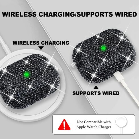 متوافق مع حافظة AirPods Pro، حافظة حماية فضية لامعة من حجر الراين الماسي لـ AirPods Pro الجيل الأول مع سلسلة مفاتيح لامعة فاخرة للنساء in Kuwait