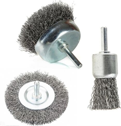3pcs Carbon Steel Wire Brush Set for Drill - 2'' Abrasive Wire Cup Brush, Wheel Brush, 1'' Pen Brush with 1/4 Inch Round Shank - Crimped Steel Brush for Removing Paint/Rust/Stripping in Saudi Arabia