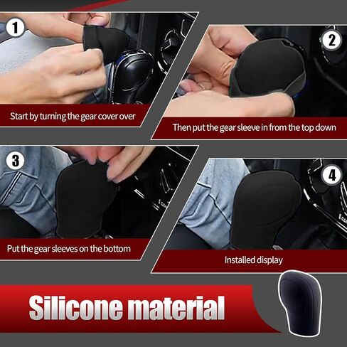 2 PCS Car Silicone Gear Shift Protector, Anti-Slip Flexible Protective Cover for Shift Knob, Waterproof Easy-Grip Shifter Cover, Universal Automatic Transmission Interior Accessories (Black) in Saudi Arabia