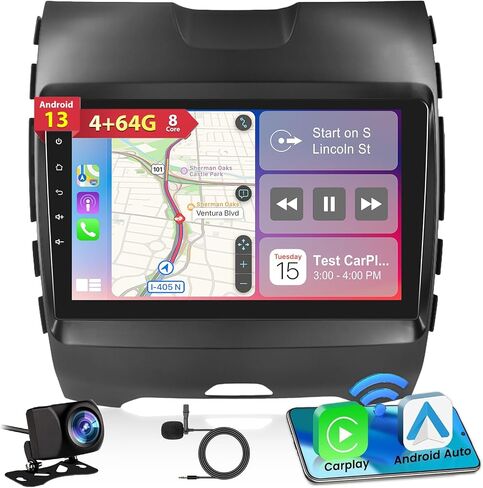 8 Core [4G+64G] راديو سيارة لسيارة Ford Edge 2016 2017 2018 2019 2020 - Android 13 شاشة لمس ستيريو، DSP 32 EQ/IPS Screen/Carplay/Android Auto/SWC/Bluetooth 5.0/WiFi in Saudi Arabia
