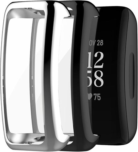 [2 Pieces] Case Compatible with Fitbit Inspire 3/2, Silver High Transparency All-Round Protective Case with Screen Protector, [Anti-Smudge] [Scratch-Resistant] TPU -Black Rose Gold in Saudi Arabia