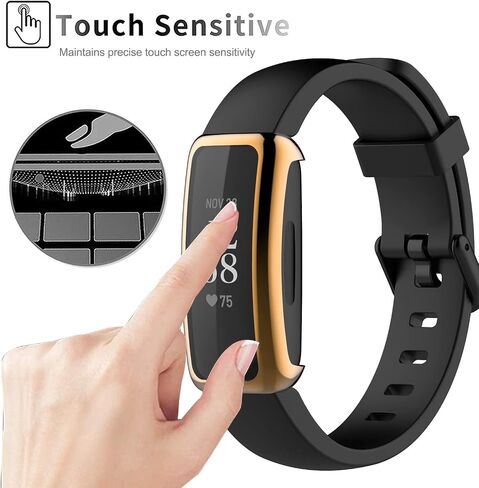 [2 Pieces] Case Compatible with Fitbit Inspire 3/2, Silver High Transparency All-Round Protective Case with Screen Protector, [Anti-Smudge] [Scratch-Resistant] TPU -Black Rose Gold in Saudi Arabia