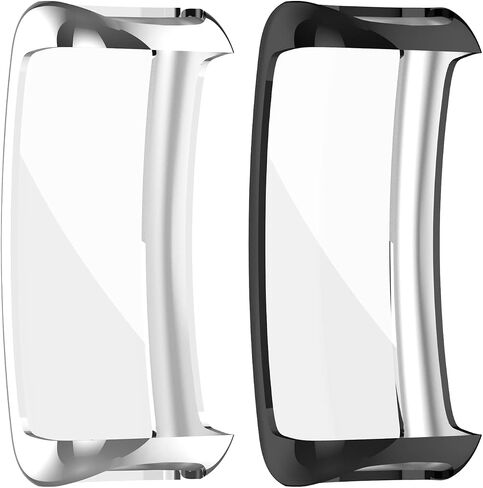 [2 Pieces] Case Compatible with Fitbit Inspire 3/2, Silver High Transparency All-Round Protective Case with Screen Protector, [Anti-Smudge] [Scratch-Resistant] TPU -Black Rose Gold in Saudi Arabia