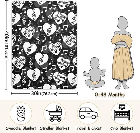بطانيات الأطفال من Love Music Notes، بطانية ناعمة دافئة لعربة الأطفال للأطفال حديثي الولادة والبنات والأولاد، 30 × 40 بوصة in Kuwait