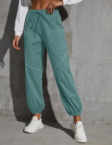 Women Baggy Cargo Pants Drawstring High Waist Hiking Pants Casual Cinch Bottom Y2k Jogger Trousers with Pockets in Saudi Arabia