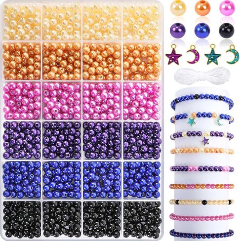 MARFOREVER 1200 قطعة من خرزات رمضان زينة اللؤلؤ لصنع المجوهرات 6 مم خرز دائري صغير حشو اللؤلؤ لعيد مبارك طقم صناعة الأساور DIY قلادة وأقراط مجموعة الحرف اليدوية in Kuwait