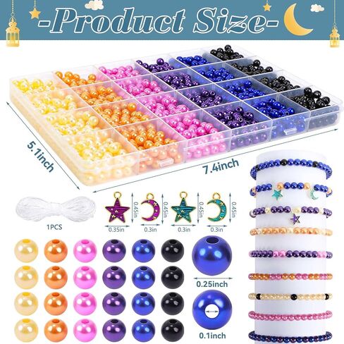 MARFOREVER 1200 قطعة من خرزات رمضان زينة اللؤلؤ لصنع المجوهرات 6 مم خرز دائري صغير حشو اللؤلؤ لعيد مبارك طقم صناعة الأساور DIY قلادة وأقراط مجموعة الحرف اليدوية in Kuwait