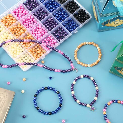 MARFOREVER 1200 قطعة من خرزات رمضان زينة اللؤلؤ لصنع المجوهرات 6 مم خرز دائري صغير حشو اللؤلؤ لعيد مبارك طقم صناعة الأساور DIY قلادة وأقراط مجموعة الحرف اليدوية in Kuwait