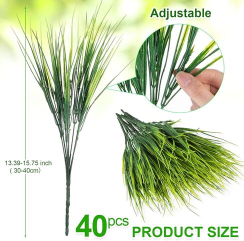 Ysleen 30 Bundles Artificial Outdoor Plants UV Resistant Fake Grasses No Fade Faux Plastic Wheat Grass Greenery Shrubs Garden Porch Window Box Decorating Craft in Kuwait