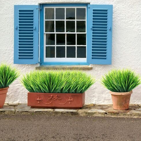 Ysleen 30 Bundles Artificial Outdoor Plants UV Resistant Fake Grasses No Fade Faux Plastic Wheat Grass Greenery Shrubs Garden Porch Window Box Decorating Craft in Kuwait