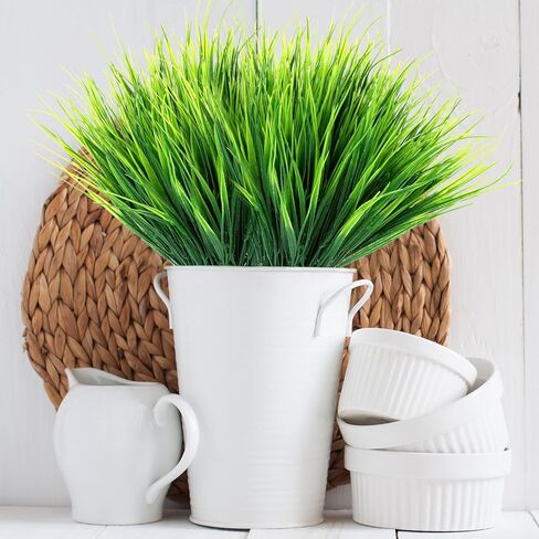 Ysleen 30 Bundles Artificial Outdoor Plants UV Resistant Fake Grasses No Fade Faux Plastic Wheat Grass Greenery Shrubs Garden Porch Window Box Decorating Craft in Kuwait