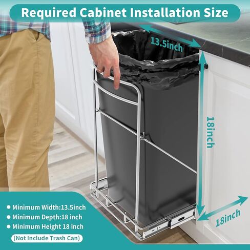 Pull Out Trash Can Under Cabinet, Under Sink Trash Can Pull Out, Adjustable Trash Can Slider for Kitchen Cabinet, Suitable for 8-12 Gallon Trash Cans, Trash Can Not Included in Saudi Arabia