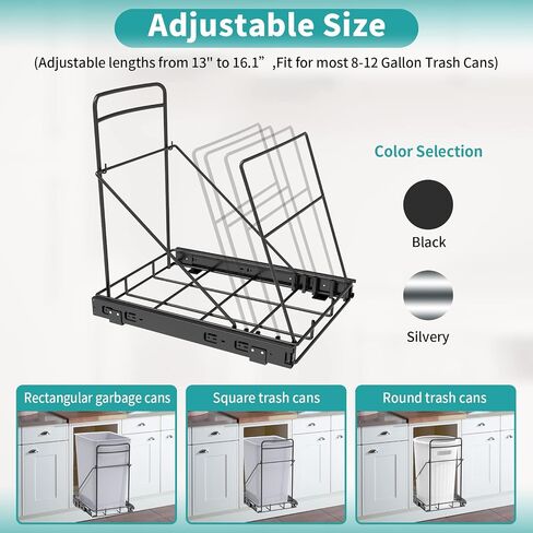 Pull Out Trash Can Under Cabinet, Under Sink Trash Can Pull Out, Adjustable Trash Can Slider for Kitchen Cabinet, Suitable for 8-12 Gallon Trash Cans, Trash Can Not Included in Saudi Arabia