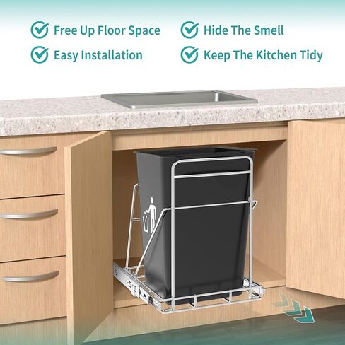 Pull Out Trash Can Under Cabinet, Under Sink Trash Can Pull Out, Adjustable Trash Can Slider for Kitchen Cabinet, Suitable for 8-12 Gallon Trash Cans, Trash Can Not Included in Saudi Arabia