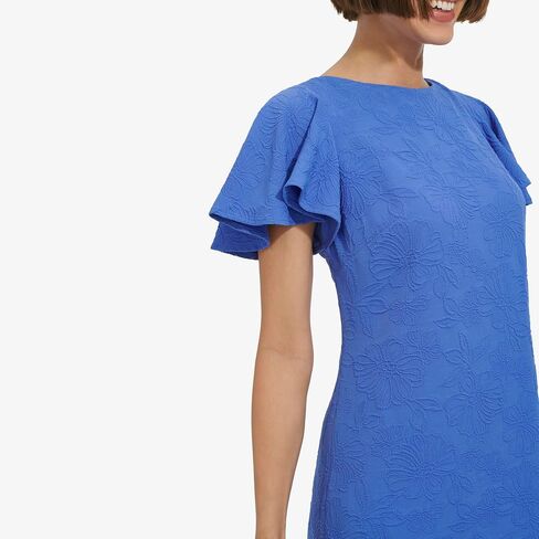 Tommy Hilfiger Women's Flutter Sleeve Round Neck Jacquard Flounce Hem Dress in Saudi Arabia