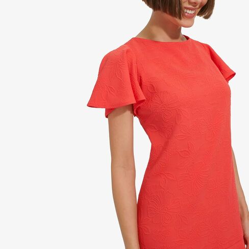 Tommy Hilfiger Women's Flutter Sleeve Round Neck Jacquard Flounce Hem Dress in Saudi Arabia