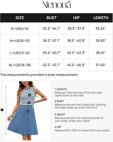 NENONA Womens Sleeveless Crew Neck Stripe Pleated Mini Dress Summer A Line Knit Tank Short Dresses in Saudi Arabia