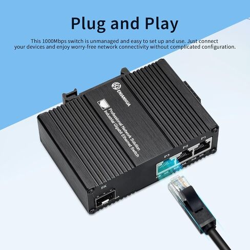Mini Industrial 2 Ports Gigabit Switch, Unmanaged Ethernet Switch, 1x Port RJ45 10/100/1000Mbps with 1 Gigabit SFP Slot, IP40 Rated Network Switch, Plug & Play, Metal Case, Desktop Wall-Mount in Saudi Arabia