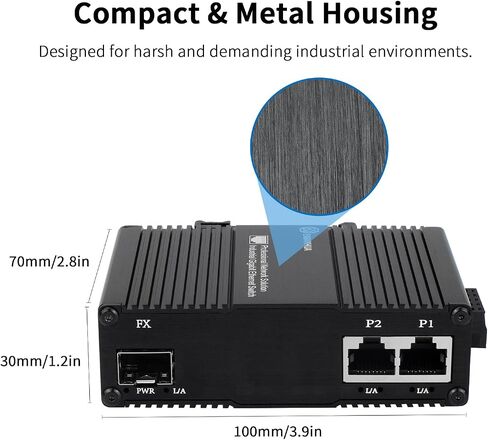 Mini Industrial 2 Ports Gigabit Switch, Unmanaged Ethernet Switch, 1x Port RJ45 10/100/1000Mbps with 1 Gigabit SFP Slot, IP40 Rated Network Switch, Plug & Play, Metal Case, Desktop Wall-Mount in Saudi Arabia