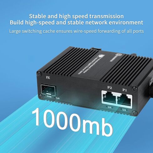Mini Industrial 2 Ports Gigabit Switch, Unmanaged Ethernet Switch, 1x Port RJ45 10/100/1000Mbps with 1 Gigabit SFP Slot, IP40 Rated Network Switch, Plug & Play, Metal Case, Desktop Wall-Mount in Saudi Arabia