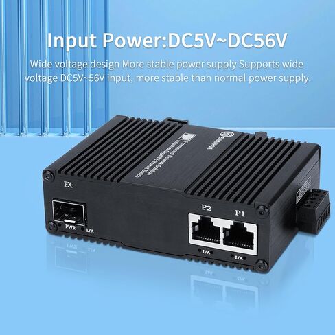 Mini Industrial 2 Ports Gigabit Switch, Unmanaged Ethernet Switch, 1x Port RJ45 10/100/1000Mbps with 1 Gigabit SFP Slot, IP40 Rated Network Switch, Plug & Play, Metal Case, Desktop Wall-Mount in Saudi Arabia
