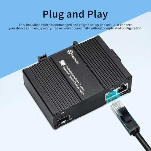 Mini Industrial 2 Ports Gigabit Switch, Unmanaged Ethernet Switch, 1x Port RJ45 10/100/1000Mbps with 1 Gigabit SFP Slot, IP40 Rated Network Switch, Plug & Play, Metal Case, Desktop Wall-Mount in Saudi Arabia