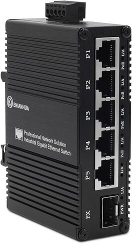 Mini Industrial 2 Ports Gigabit Switch, Unmanaged Ethernet Switch, 1x Port RJ45 10/100/1000Mbps with 1 Gigabit SFP Slot, IP40 Rated Network Switch, Plug & Play, Metal Case, Desktop Wall-Mount in Saudi Arabia
