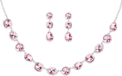 Rhinestone Gemstone Necklace Earrings Jewelry Set for Women Gifts for Wife Mom Bride Bridesmaid Friend Sister in Saudi Arabia