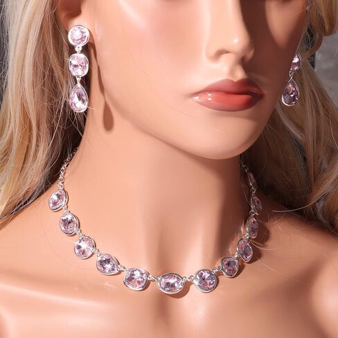Rhinestone Gemstone Necklace Earrings Jewelry Set for Women Gifts for Wife Mom Bride Bridesmaid Friend Sister in Saudi Arabia