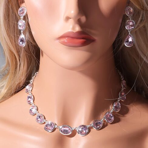 Rhinestone Gemstone Necklace Earrings Jewelry Set for Women Gifts for Wife Mom Bride Bridesmaid Friend Sister in Saudi Arabia
